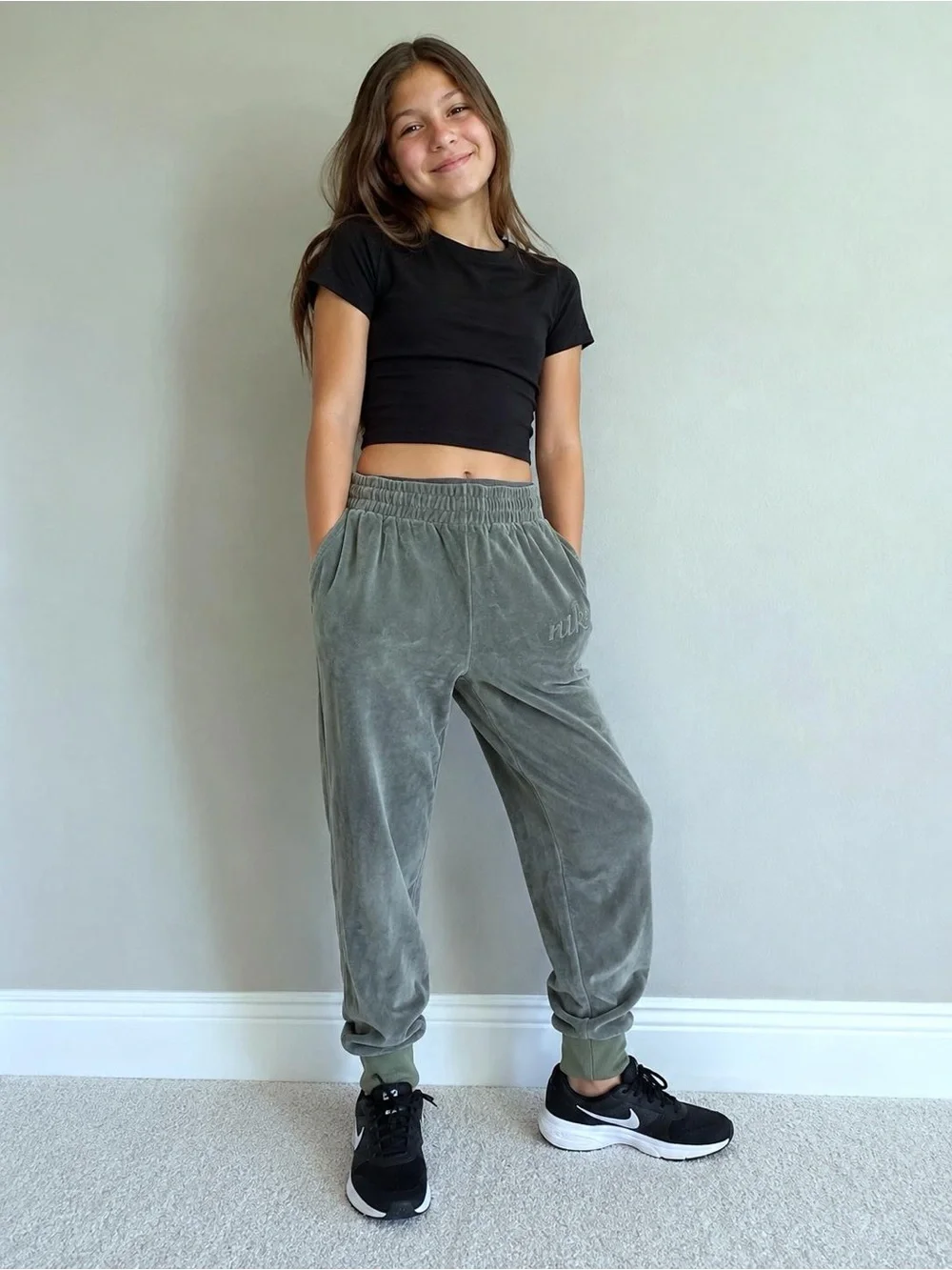 Nike Velour Joggers Youth Large Fits XS Women Sage Green Luxe